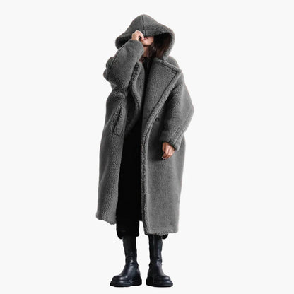 Damen Oversize Teddy Mantel mit Kapuze – Urbaner Winterstil, Lässige Outdoor-Jacke