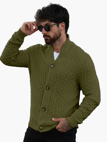 Men's cardigan with shawl collar – Stylish casual cardigan, modern design