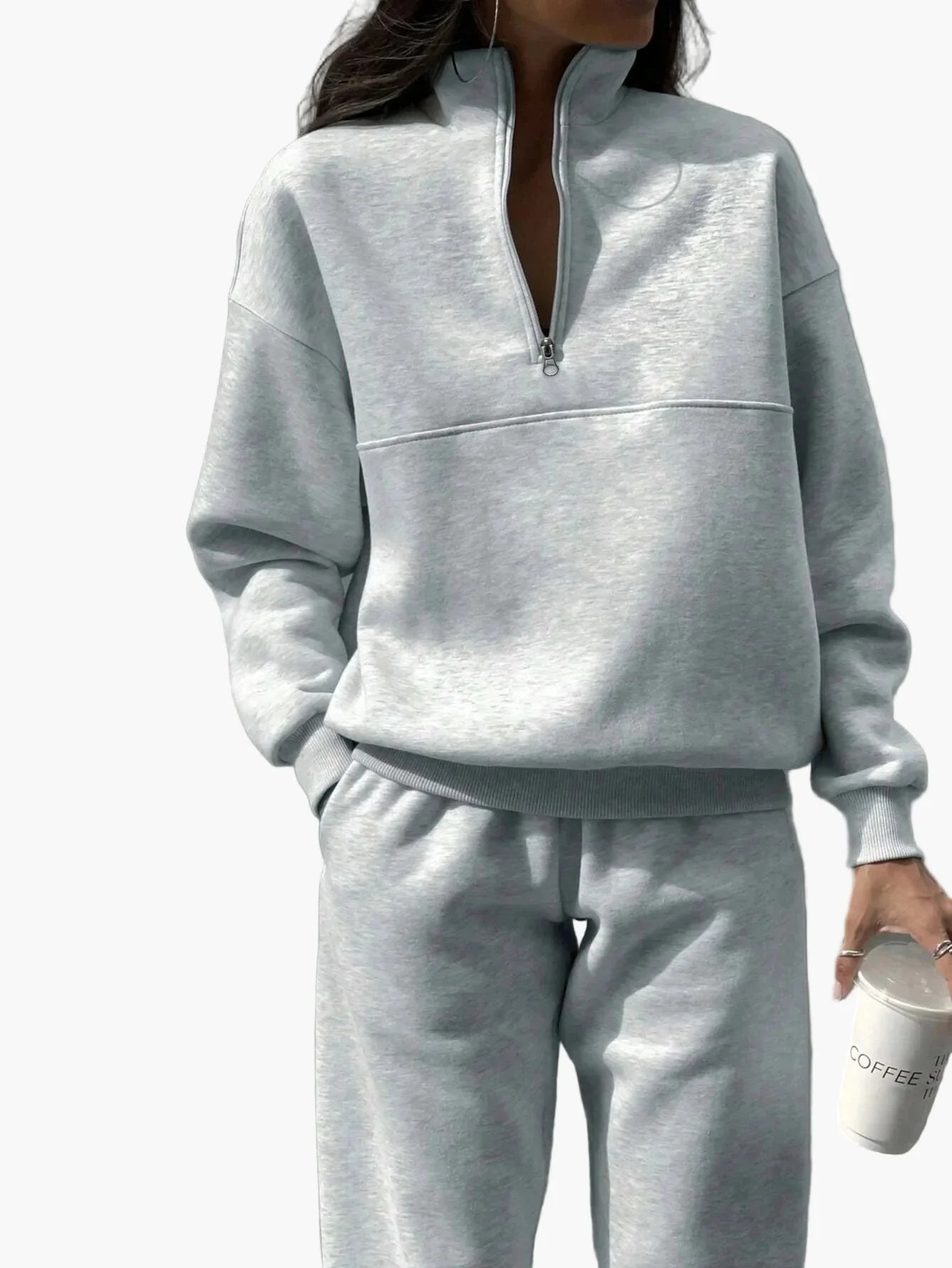 Women's Two-Piece Casual Tracksuit with Stand-Up Collar and Zipper – Casual Set for Everyday and Sports