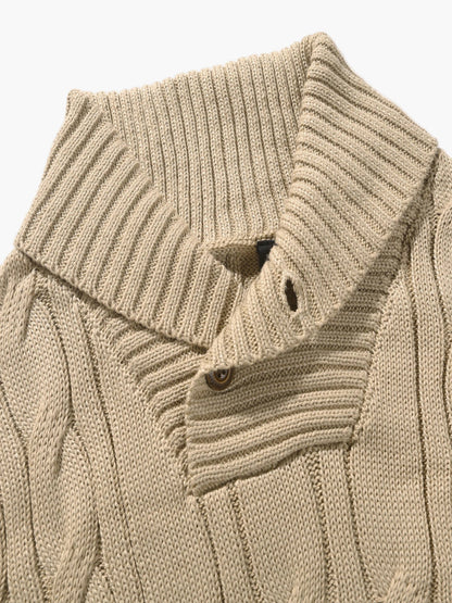 Men's knitted sweater with shawl collar and cable pattern – stylish casual sweater for autumn and winter