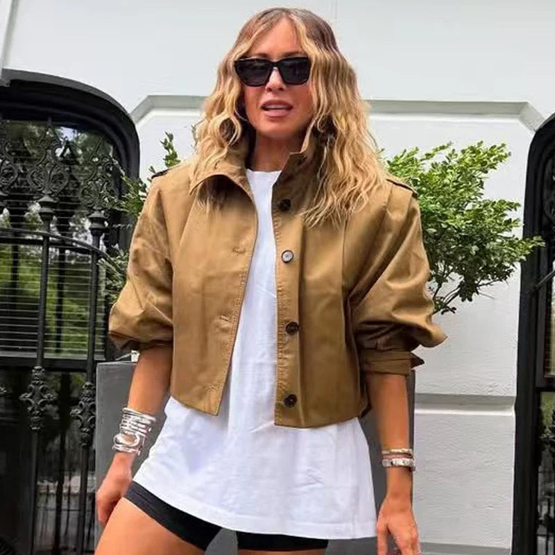 Kurze Damen Übergangsjacke im Blouson-Stil mit Kragen
