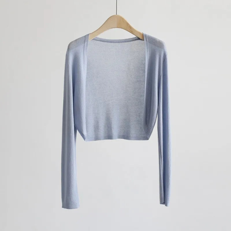 Damen Kurzstrickjacke Bolero dünn Langarm einfarbig