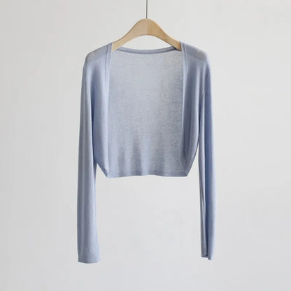 Damen Kurzstrickjacke Bolero dünn Langarm einfarbig