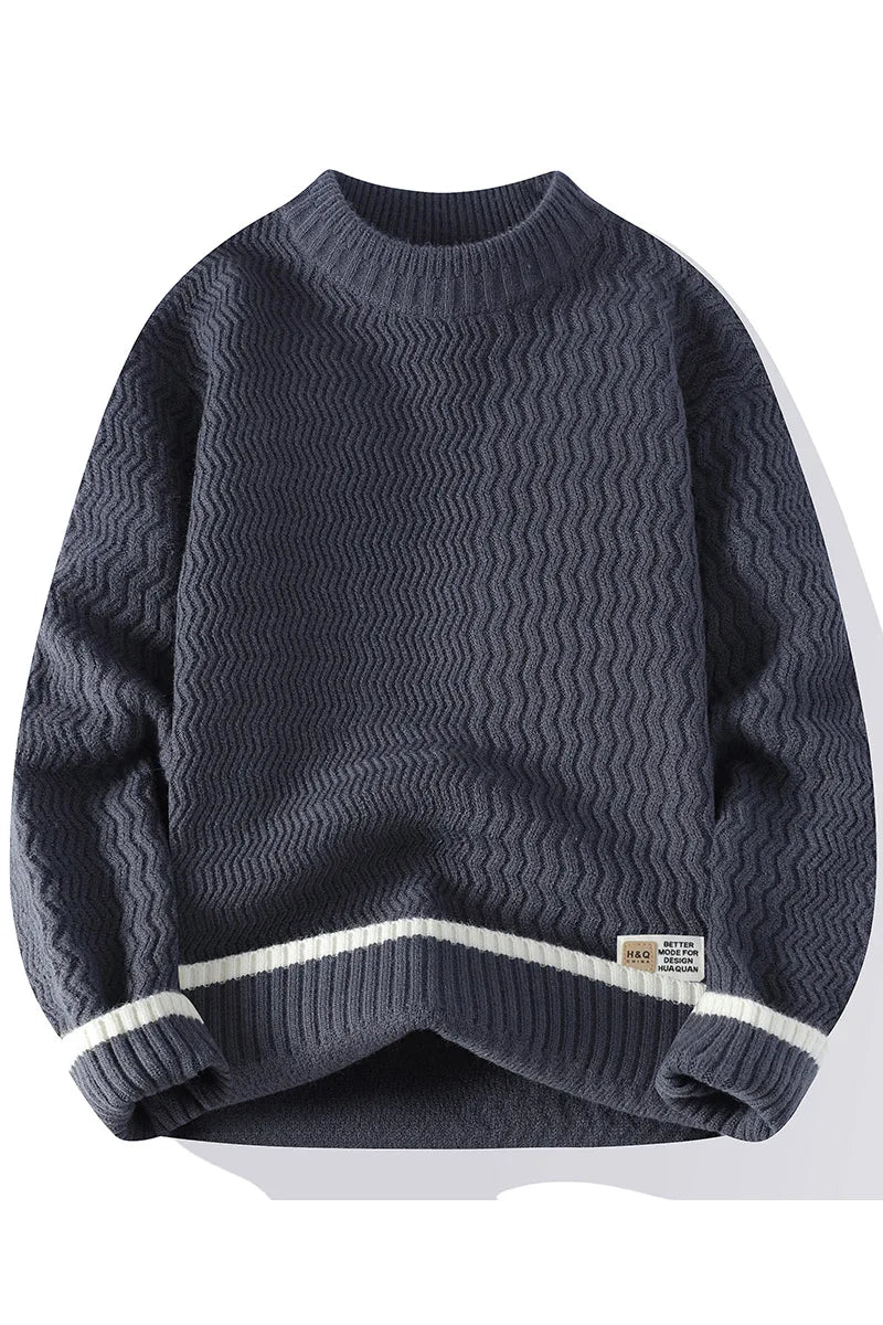 Men's turtleneck knitted sweater with wave pattern, red