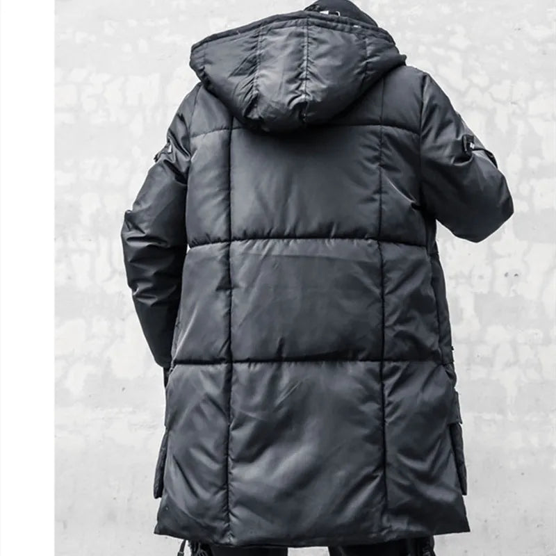 Unisex quilted winter jacket with hood, zippers and long sleeves, Black