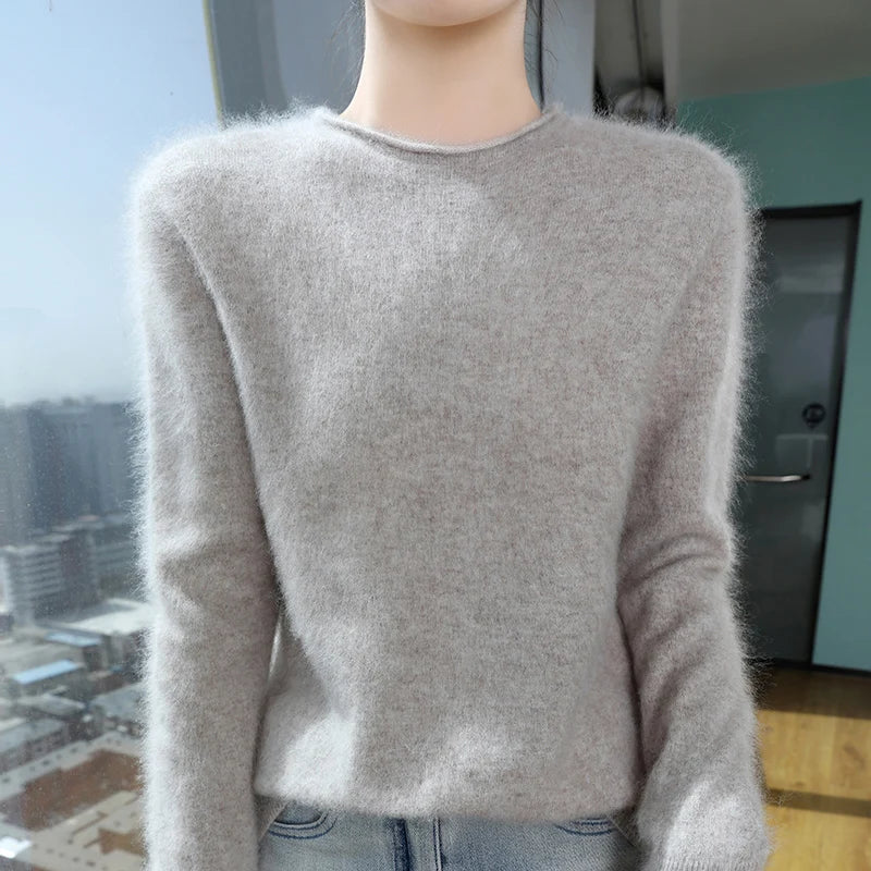 Women's Fuzzy Pink Crew-Neck Long-Sleeve Sweater