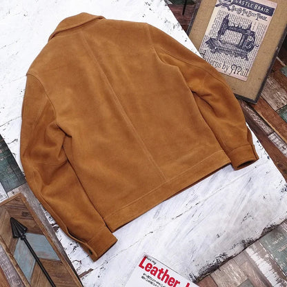 Herren Wildleder-Look Jacke in Braun mit Knopfleiste und Taschen