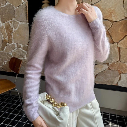 Soft women's crew-neck long-sleeve knit sweater