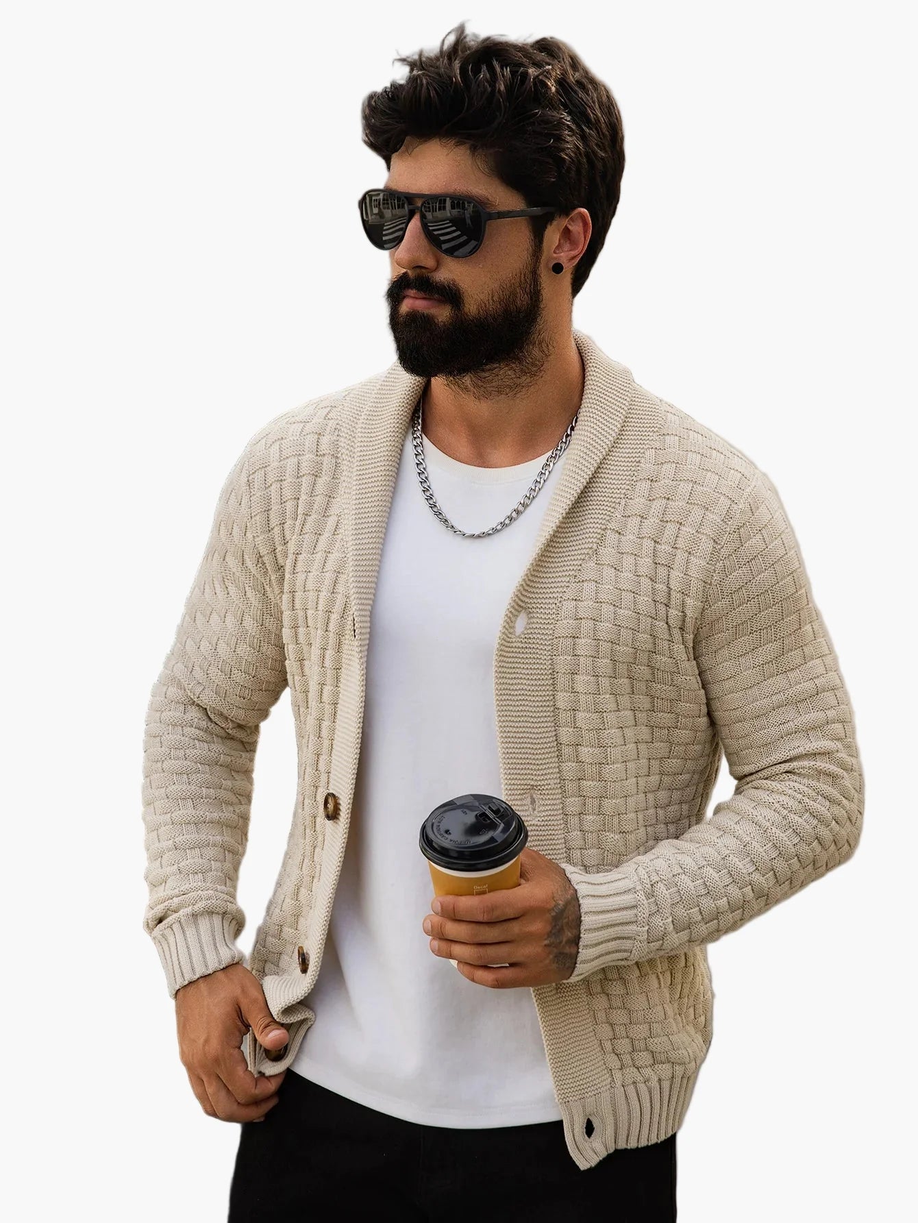 Men's cardigan with shawl collar – Stylish casual cardigan, modern design