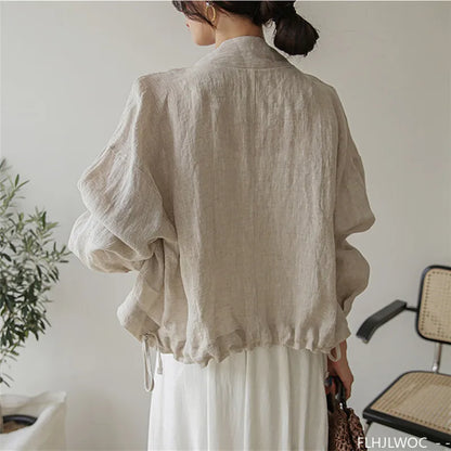 Damen Leichte Jacke Beige Kragen Kurzarm