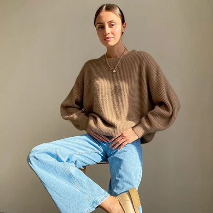 Women's oversized ribbed crew-neck knit sweater