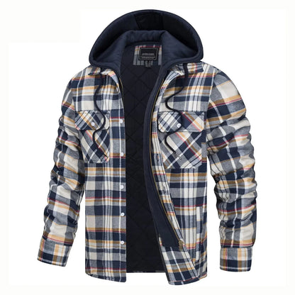 Men's plaid shirt jacket with hood, lined