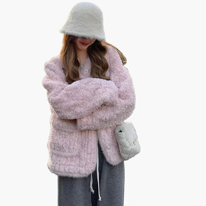 Damen Vintage Kuscheljacke mit Knöpfen – Modische Winterjacke für Alltag und Freizeit