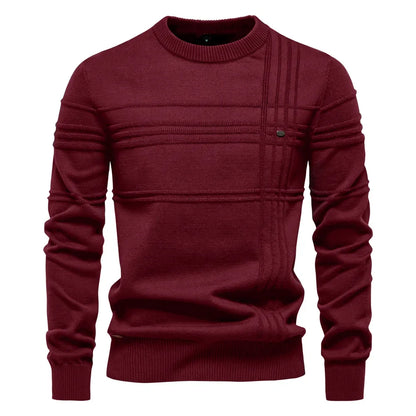 Men's crew-neck sweater ribbed texture beige