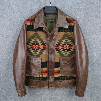 Herren Jacke mit Ethno-Muster, Hellbraun