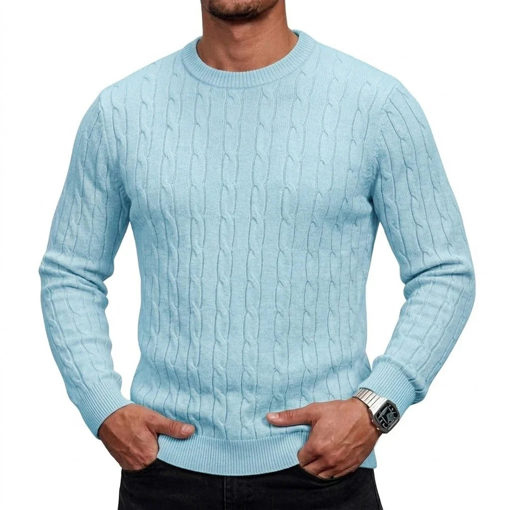 Herren Pullover Rundhals Zopfmuster Langarm Strickpullover