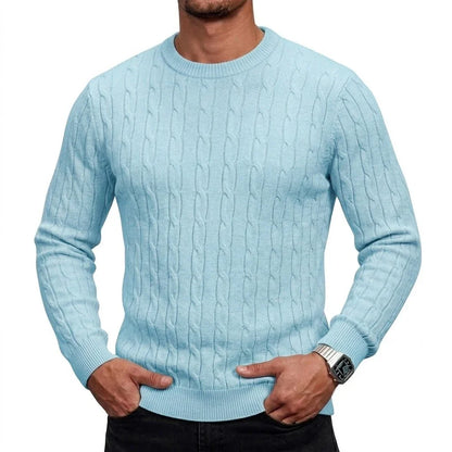 Herren Pullover Rundhals Zopfmuster Langarm Strickpullover
