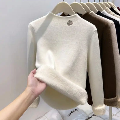 Women's turtleneck sweater with soft lining, warm long-sleeve shirt