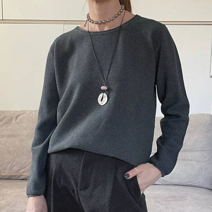 Women's crew-neck long-sleeve sweater with a knit-look texture