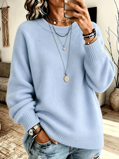 Women's light blue crew-neck knit sweater