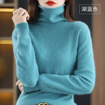 Women's turtleneck sweater with long sleeves - Soft knitted sweater for women