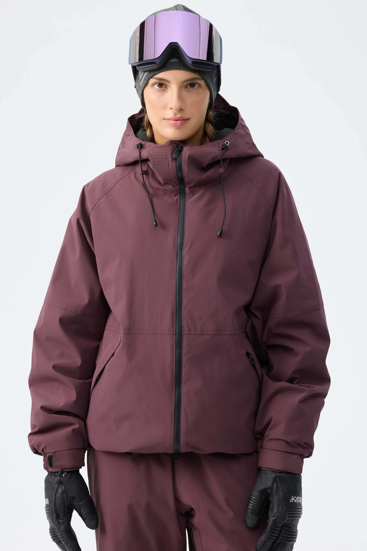 Winter ski jacket with hood and zipper, waterproof outdoor jacket for women