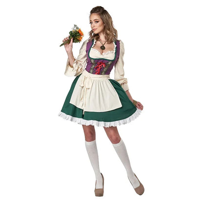 Dirndl Trachtenkleid für Damen, Grün-Violett, Kurz