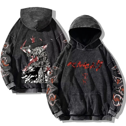 Oversized washed unisex hoodie with graphic print