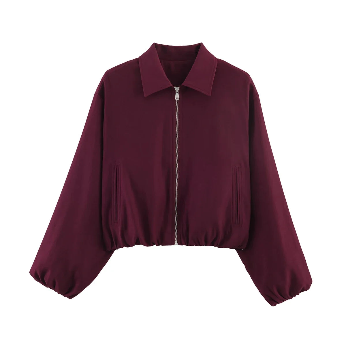 Women's cropped bomber jacket with zipper & collar