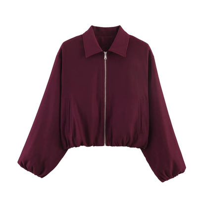 Women's cropped bomber jacket with zipper & collar