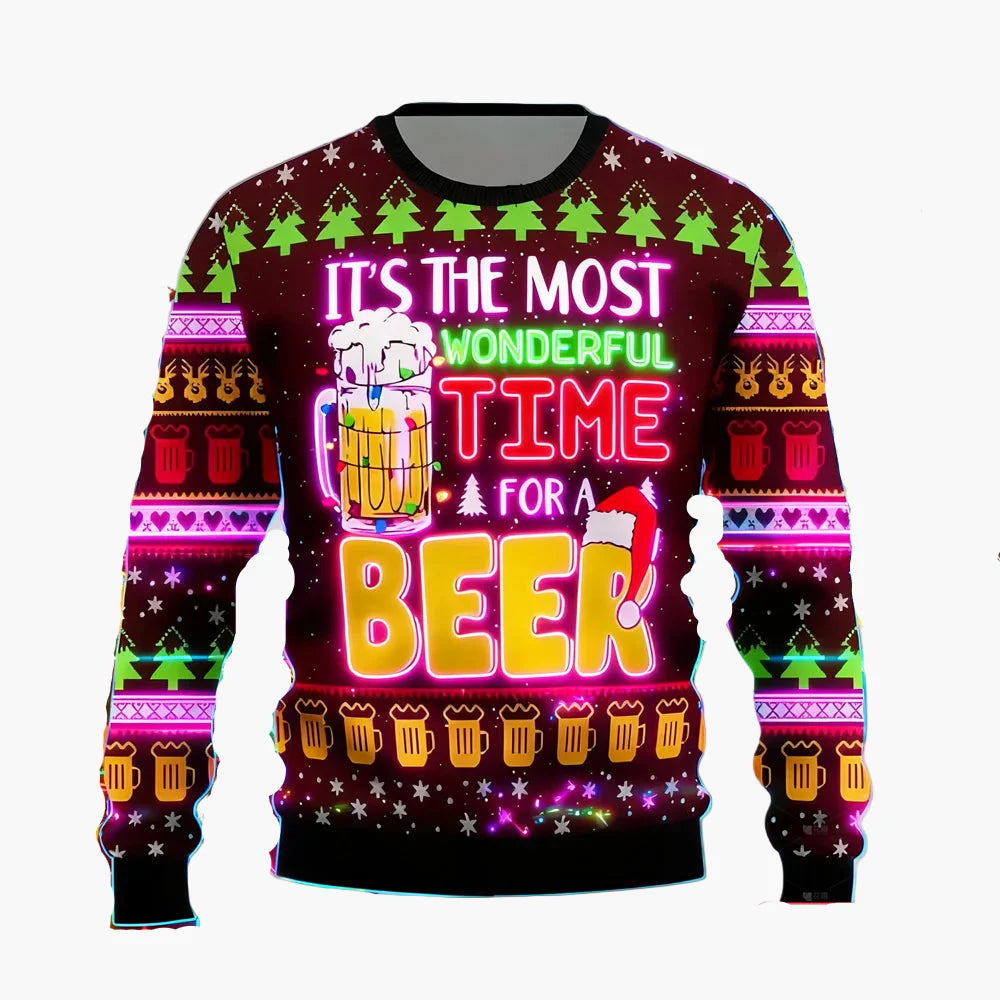 Herren Lustiger Weihnachts-Pullover – Ugly Christmas Sweater mit Bier-Motiv, Perfekt für Weihnachtsfeiern