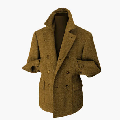 Men's Double-Breasted Vintage Business Blazer – Classic Houndstooth Look for Office & Festive Occasions