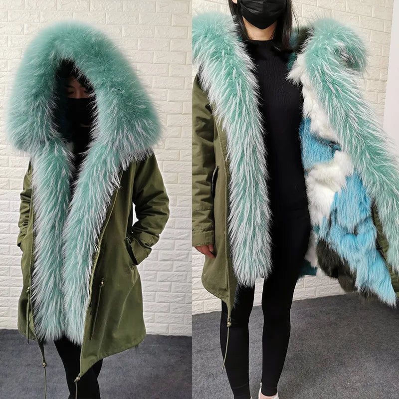 Women's winter parka with removable faux fur collar and lining