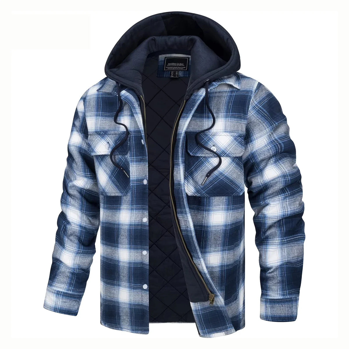 Men's plaid shirt jacket with hood, lined