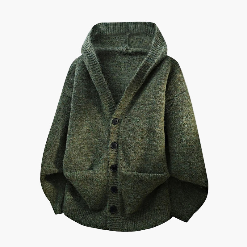Men's hooded knitted cardigan with button placket – Casual style for everyday and leisure
