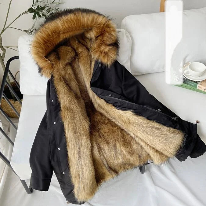 Herren Winterparka mit abnehmbarem Kunstpelz-Futter und Kapuze