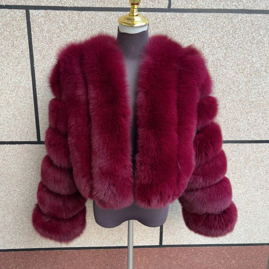 Kurze Damen Pelzimitat Jacke Winter Warm Cropped