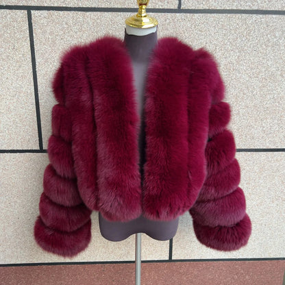 Kurze Damen Pelzimitat Jacke Winter Warm Cropped
