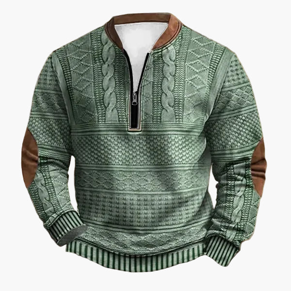 Men's knitted look sweatshirt with stand-up collar and zipper – stylish casual pullover for everyday and outdoor use