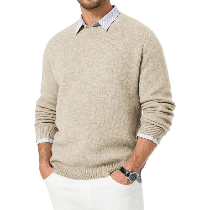Herren Rundhals Pullover Strickpullover Einfarbig mit Langen Ärmeln