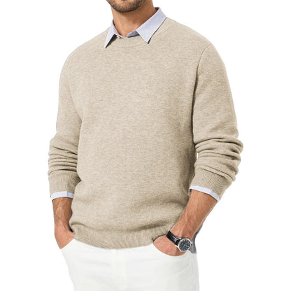 Herren Rundhals Pullover Strickpullover Einfarbig mit Langen Ärmeln