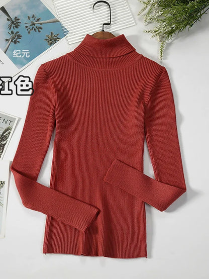 Ribbed women's basic long-sleeved turtleneck sweater
