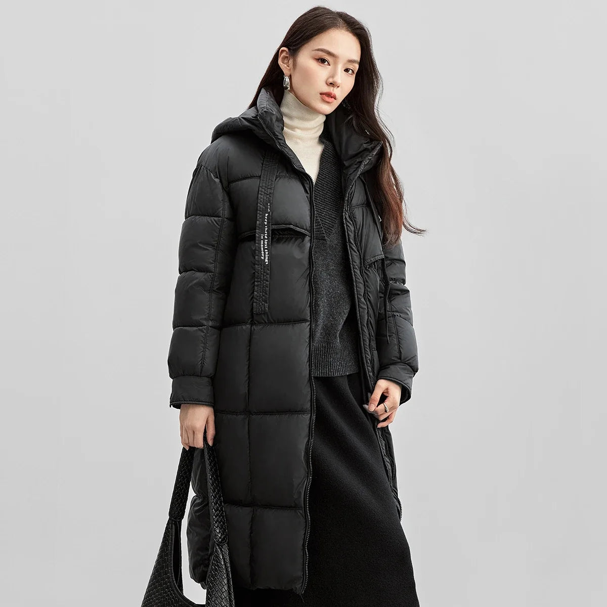 Damen Winter Parka Lang Stehkragen Gesteppt Warm