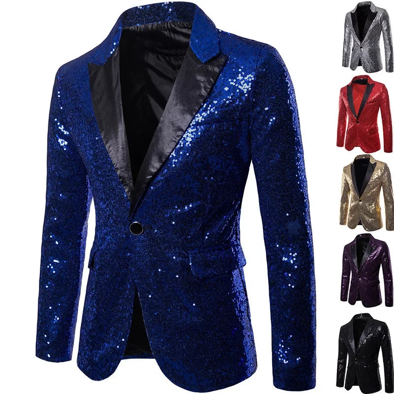 Men's Glitter Party Blazer – Eye-catching Sequin Blazer for Festive Occasions, Stage & Events