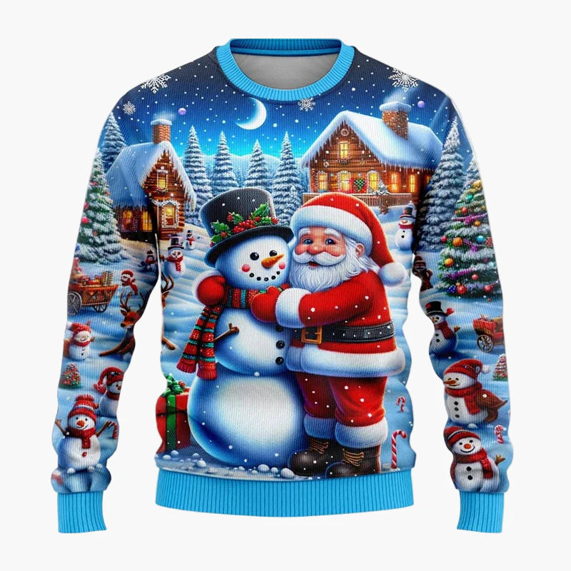 Unisex Weihnachts-Pullover mit Santa & Schneemann – Lustiger Winter Sweatshirt für Damen und Herren
