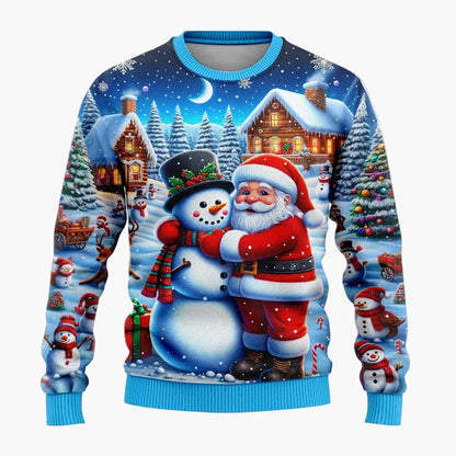 Unisex Weihnachts-Pullover mit Santa & Schneemann – Lustiger Winter Sweatshirt für Damen und Herren
