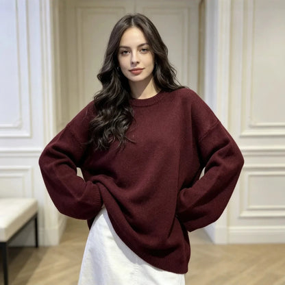 Women's oversized crew-neck long-sleeve knitted sweater