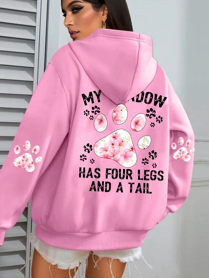 Women's hoodie with hood and animal motif - "My Shadow Has Four Legs And A Tail"