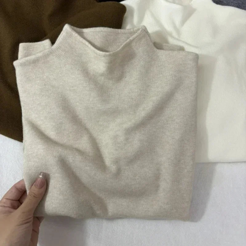 Damen Rollkragenpullover Langarm Feinstrick Weiß
