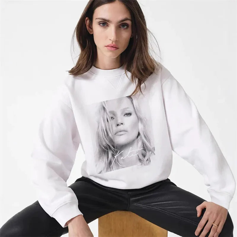 Women's Oversized Printed Sweatshirt Light Gray